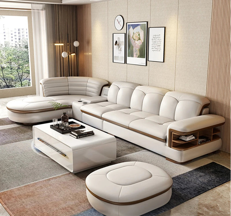 Luxury Bluetooth Leather Sectional Sofa – Spacious, Comfortable, and Tech-Integrated