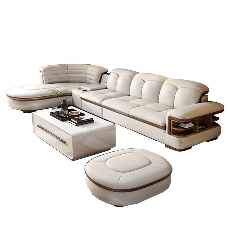 Luxury Bluetooth Leather Sectional Sofa – Spacious, Comfortable, and Tech-Integrated