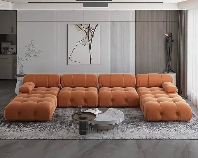 High-End Velvet Lounge Sofa – Stylish Curved Design for Living Rooms